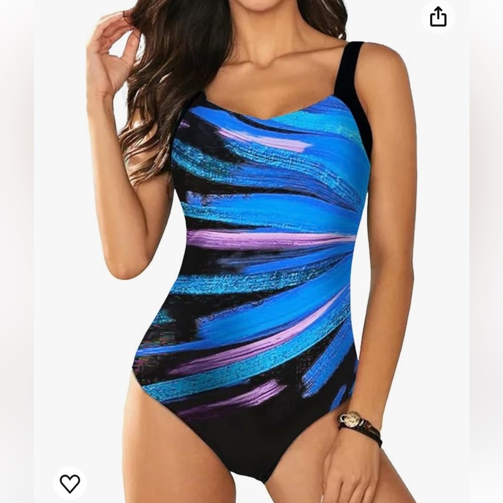 Womens One‎ Piece Swimsuits Color Block Print Bathingsuit Size Small - Picture 2 of 7